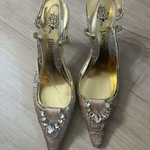 J.Renee Elegant Tan and Gold Heels with Embellishments